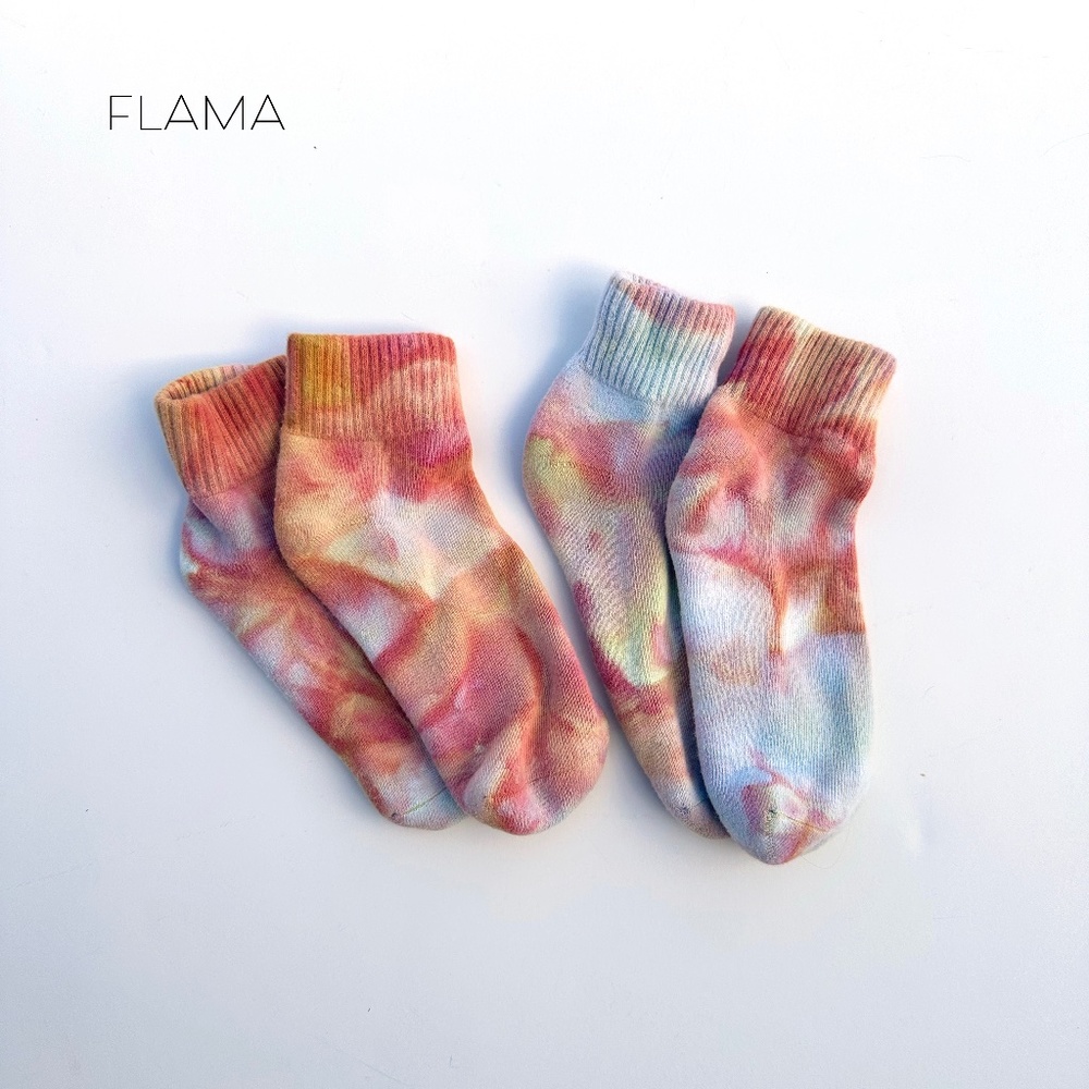 Kids Tie Dye Socks Coral Orange Yellow Flame Socks Hand Dyed Ice Dye Sox M 5-10